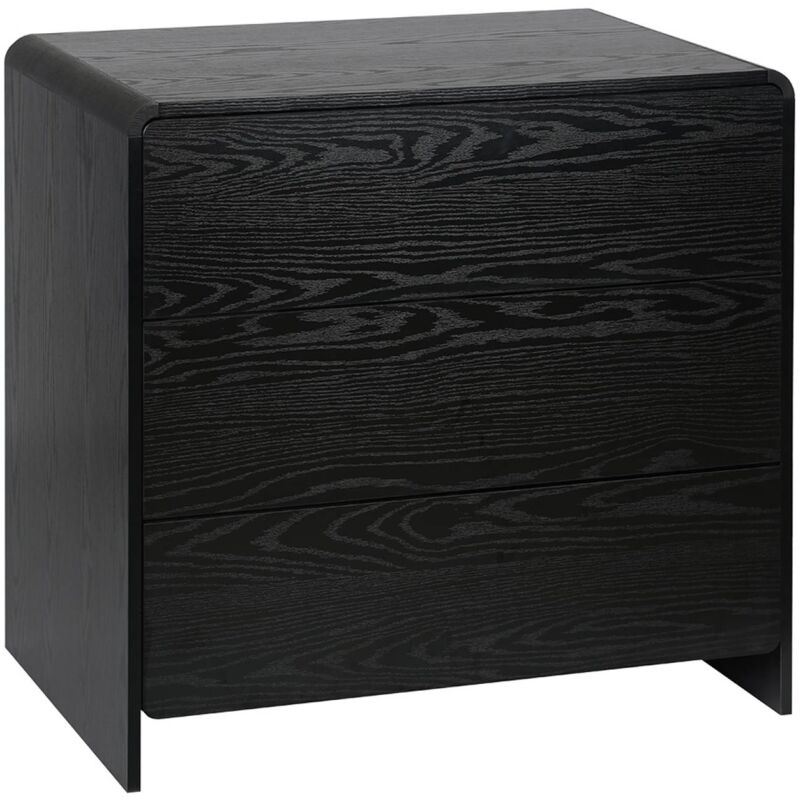 Commode 3 tiroirs effet bois arrondi. noir
