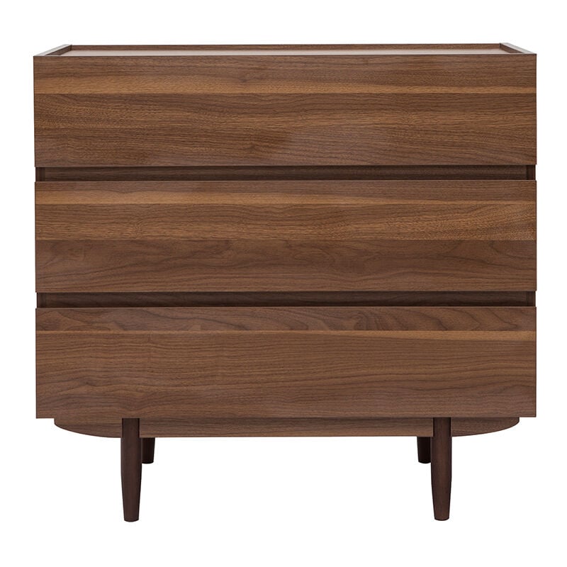 Commode finition bois foncé noyer 3 tiroirs L80 cm sanaa