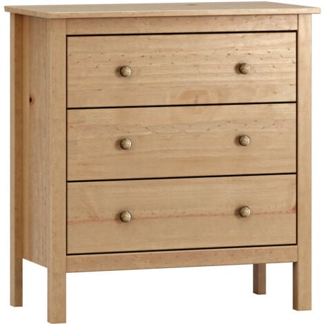 FIJALO Commode 3 tiroirs en bois massif coloris Chêne Miel. (Hauteur 81 cm/Largeur 76 cm/Profondeur 40 cm)