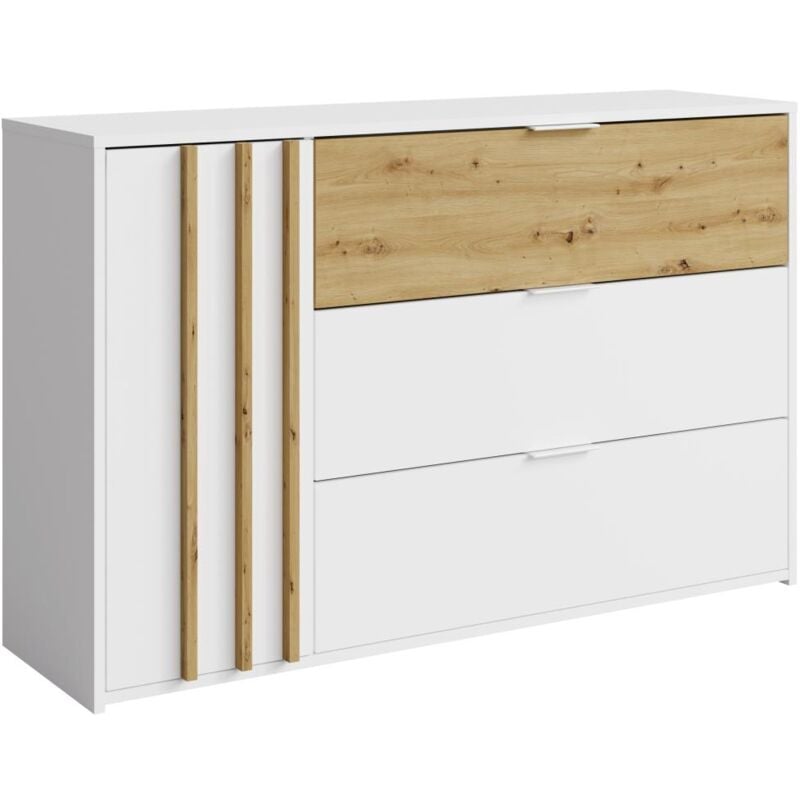 Vente-unique - Commode 3 tiroirs et 1 porte - Coloris : Naturel et blanc - tunalo