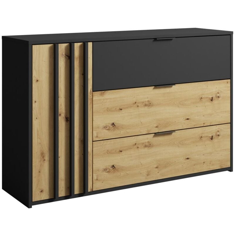 Commode 3 tiroirs et 1 porte - Noir et Naturel - tunalo