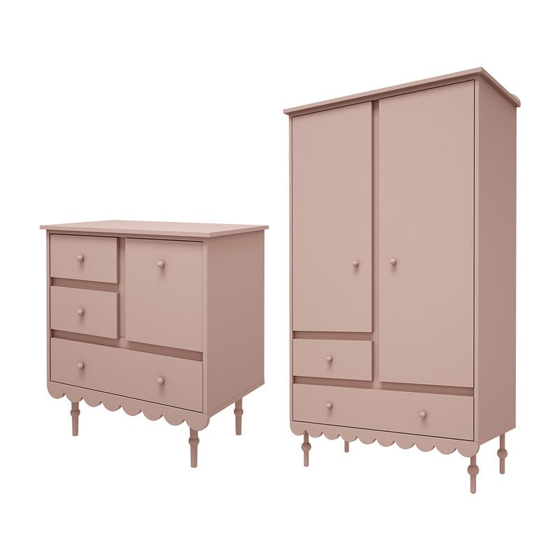 Commode 3 tiroirs et armoire 2 portes Wood Luck Babushka Rose