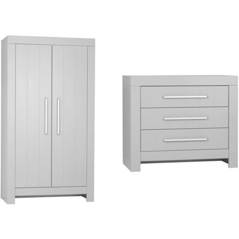Commode 3 tiroirs et Armoire Pinio Calmo Gris