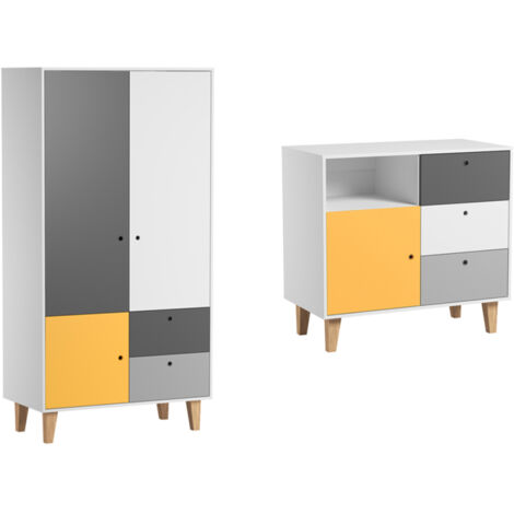 Commode 3 tiroirs et Armoire Vox Concept Jaune