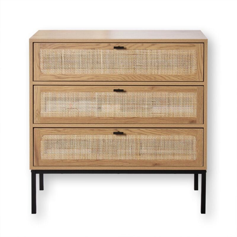 Calicosy - Commode 3 Tiroirs Façade Rotin L80 x P39 cm - jaya