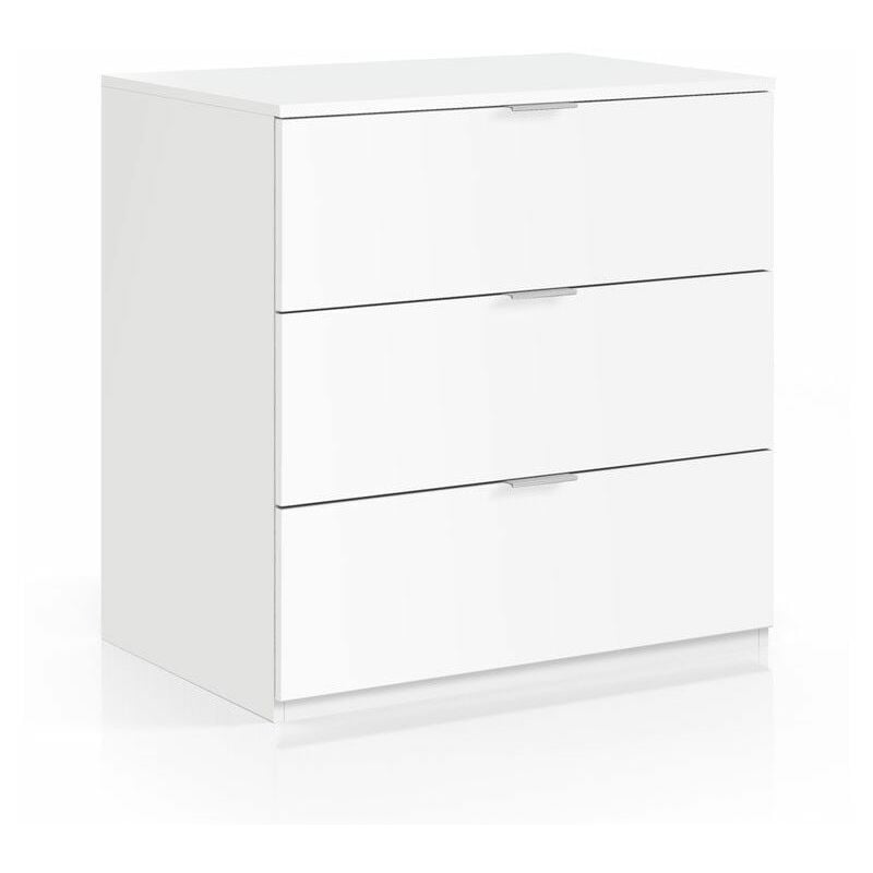 Commode blanche Low Cost avec 3 tiroirs 77 cm (largeur) x 80 cm (hauteur) x 38 cm (profondeur) - Blanc