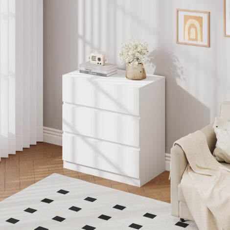 NECHE Commode Moderne en bois MDF à 4 tiroirs Blanc,Buffet pour salon chambre,96H x 70L x 40l cm