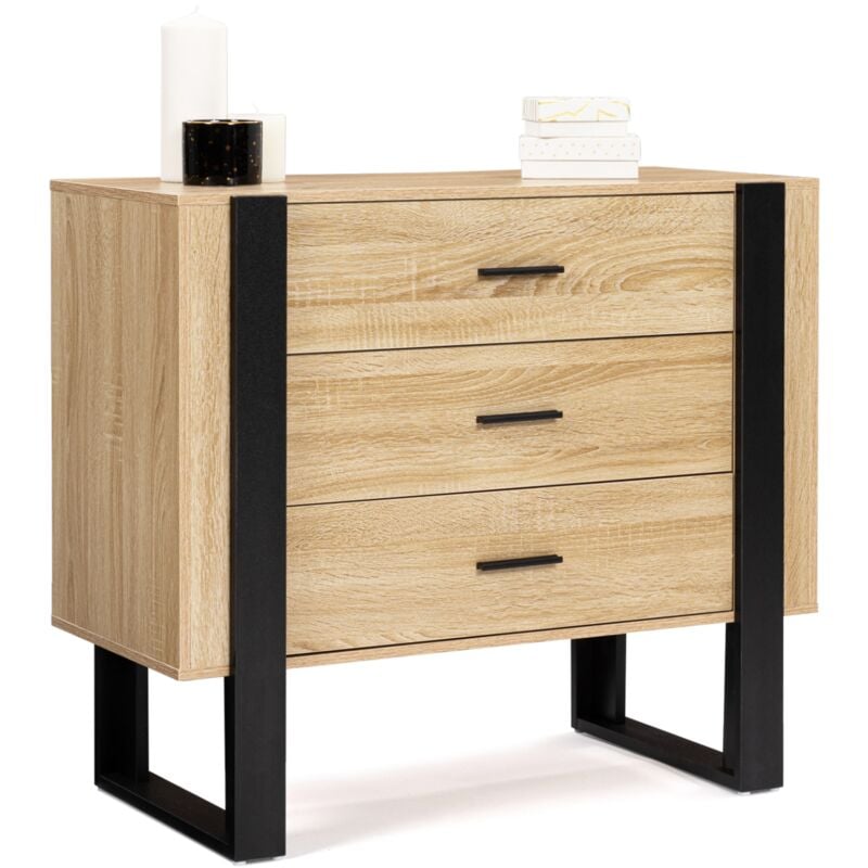 Commode 3 tiroirs PHOENIX 80 cm bois et noir