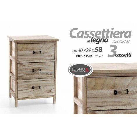 Commode 3 tiroirs salle de bain cuisine Bois naturel cm 40 x 29 x 58 h