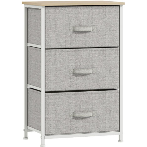 Commode 3 tiroirs tissu cadre acier salon/bureau/loge, gris