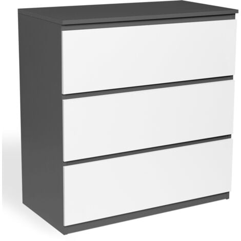Commode 3 tiroirs TOMI 78 cm bois gris et blanc
