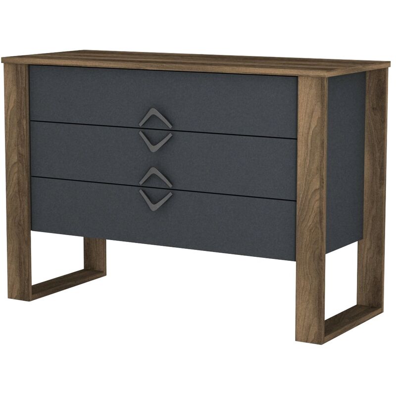 Cotecosy – Commode 3 tiroirs en bois de noyer mélaminé – Dimensions L110 x P44,8 x H76 cm – Coloris foncé et anthracite – Fabrication européenne Cotecosy – Commode 3 tiroirs en bois de noyer mélaminé – Dimensions L110 x P44,8 x H76 cm – Coloris foncé et anthracite – Fabrication européenne