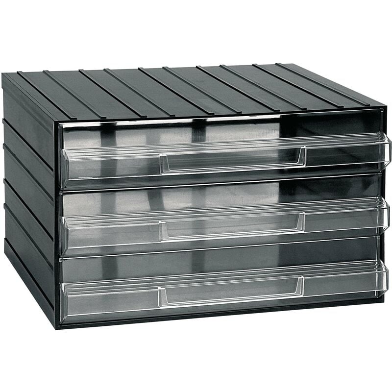 Meuble de rangement modulaire en plastique l 382 x p 290 x h 230 mm avec 3 tiroirs transparents - Noir