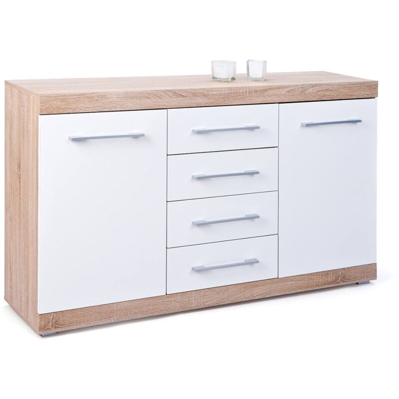 Inter Link - Buffet 2 portes 4 tiroirs en chêne et stratifié laqué blanc
