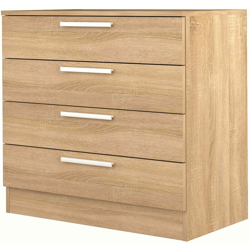 Commode 4 tiroirs en bois imitation chêne - CO9004