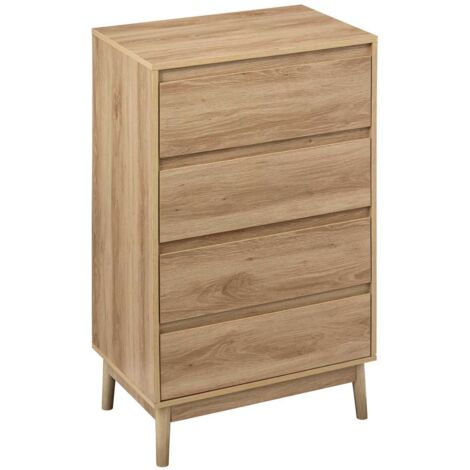 Five Simply Smart – Commode 4 tiroirs marron effet chêne naturel – Dimensions 60x40x107,3 cm – Charnières avec amortisseur pour fermeture douce