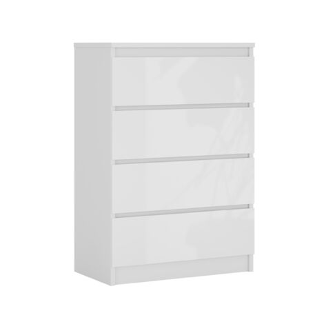 Commode 4 Tiroirs : Blanc Mat / Blanc Brillant, 70 × 39 × 101 cm