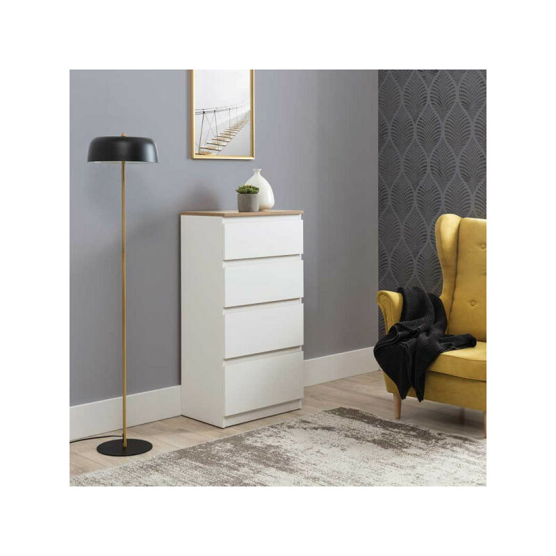 Commode 4 tiroirs Blanc/Bois - qiz - l 54.5 x l 35 x h 105 cm