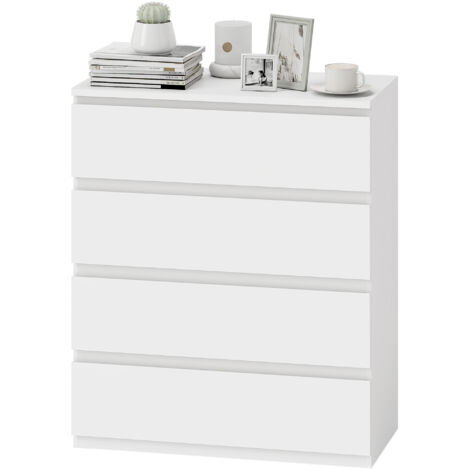 Commode 4 tiroirs blanche, meuble de rangement design chambre, 80 x 39 x 95 cm en aggloméré