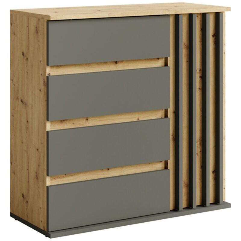 Meublorama - Commode 1 porte et 4 tiroirs - chêne et gris - Collection nemo