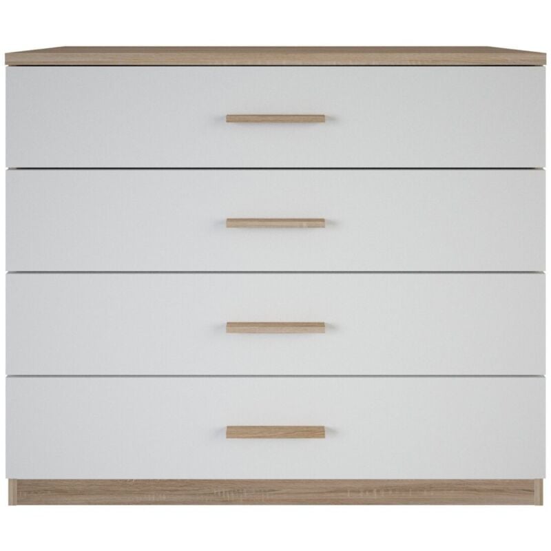 Commode 4 Tiroirs Décor Bois et Blanc L100 cm - Selena - Calicosy