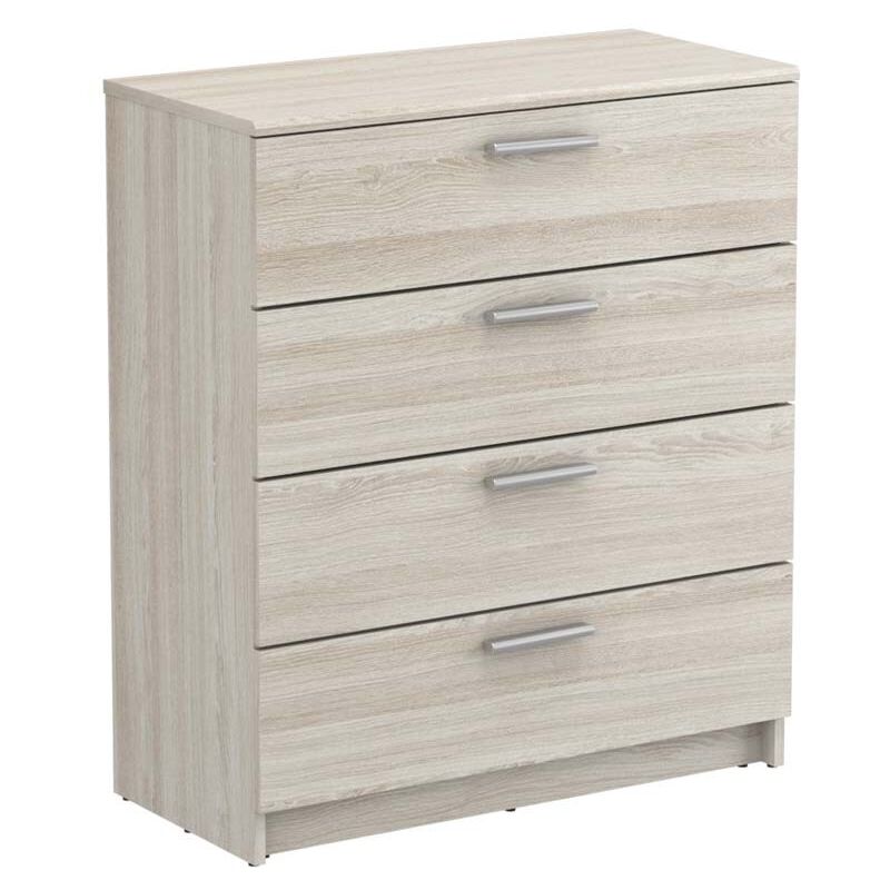 Commode 4 tiroirs chambre à coucher, style moderne, rangement, couleur chêne shannon, 81 x 80 x 38 cm