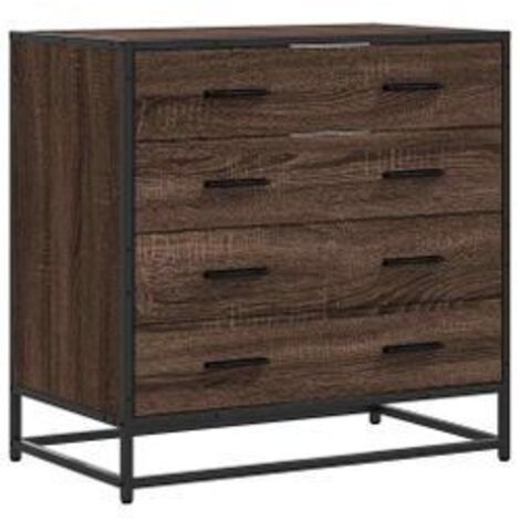 Commode 4 tiroirs Dovany L70xH70xP41 - Bois et métal-Chêne brun