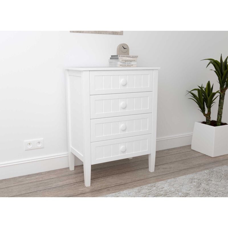Kenny - Commode 4 tiroirs en bois blanc kenny