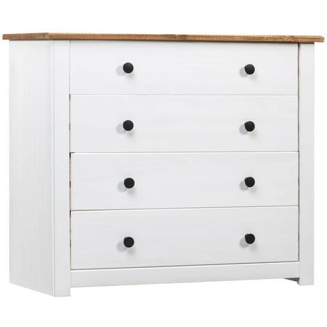 Commode 4 tiroirs en bois de pin massif Autika 80cm – Élégance rustique et praticité-Blanc
