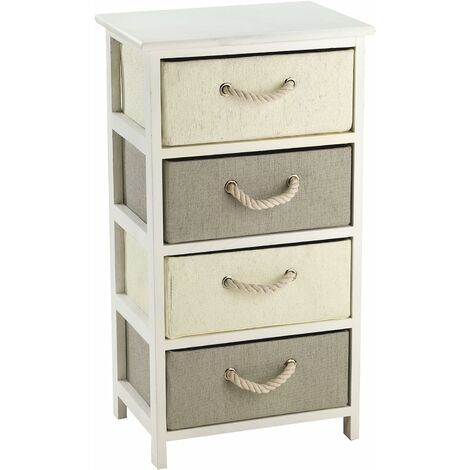 Commode 4 tiroirs en bois et raphia synthétique