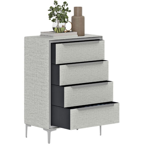 Commode 4 Tiroirs en Tissu Effet Lin, Structure Acier, 60 x 36 x 88 cm, Gris