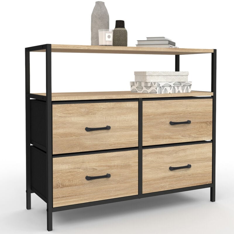 Commode 4 tiroirs en tissu utah 80 cm meuble de rangement design industriel