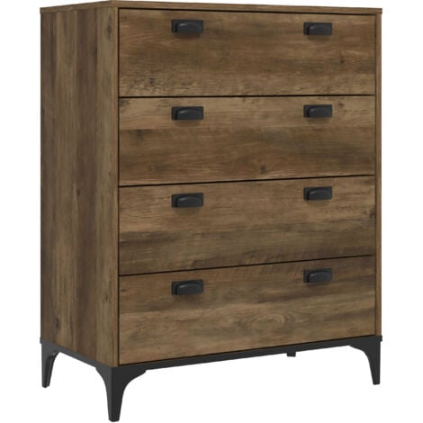 Commode 4 tiroirs GALANO Lawrence – Commode avec rangement pour vêtements – Organiseurs et armoire de rangement pour couloir – Entrée ou salon – Couleur chêne noueux