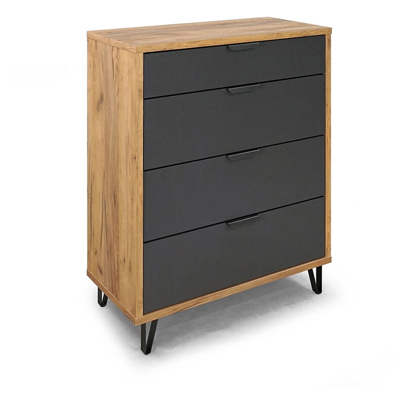 Commode 4 tiroirs naturel et gris Harry