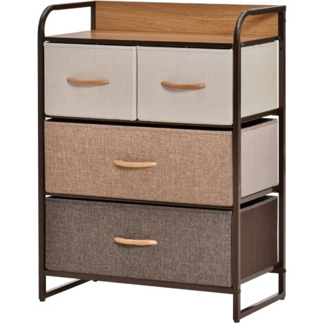 Commode 4 Tiroirs Pliants en Tissu et Étagère MDF, 58 x 29 x 78,5 cm, Multicolore