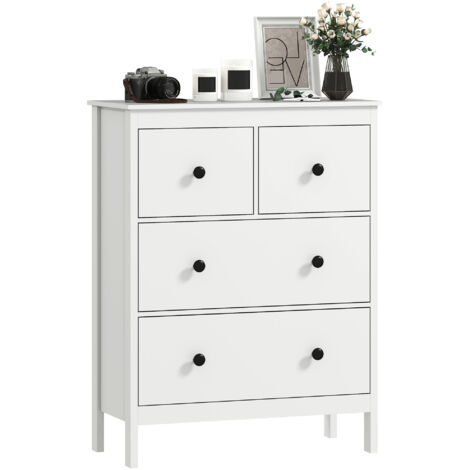 Commode 4 tiroirs pour vêtements et linge de lit, meuble rangement chambre salon couloir, panneaux particules, blanc