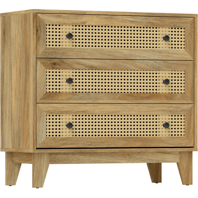 Commode 3 tiroirs style bohème chic cannage en rotin aspect bois de manguier