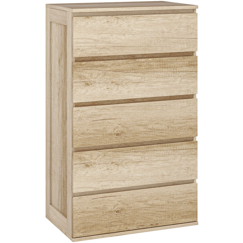 Commode 5 tiroirs style contemporain dim. 60L x 38l x 100H cm effet bois