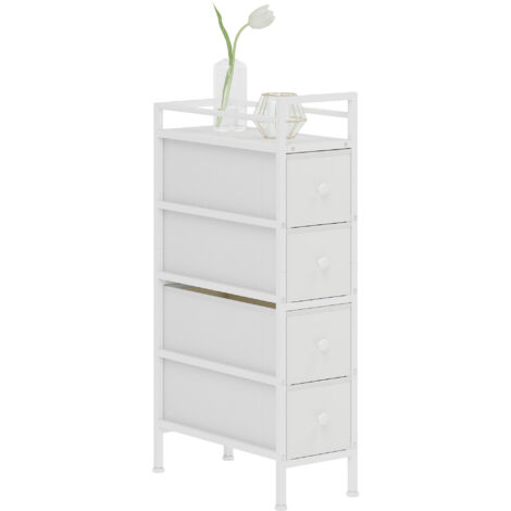 Commode 4 tiroirs tissu acier chambre petits espaces salon/loge, blanc