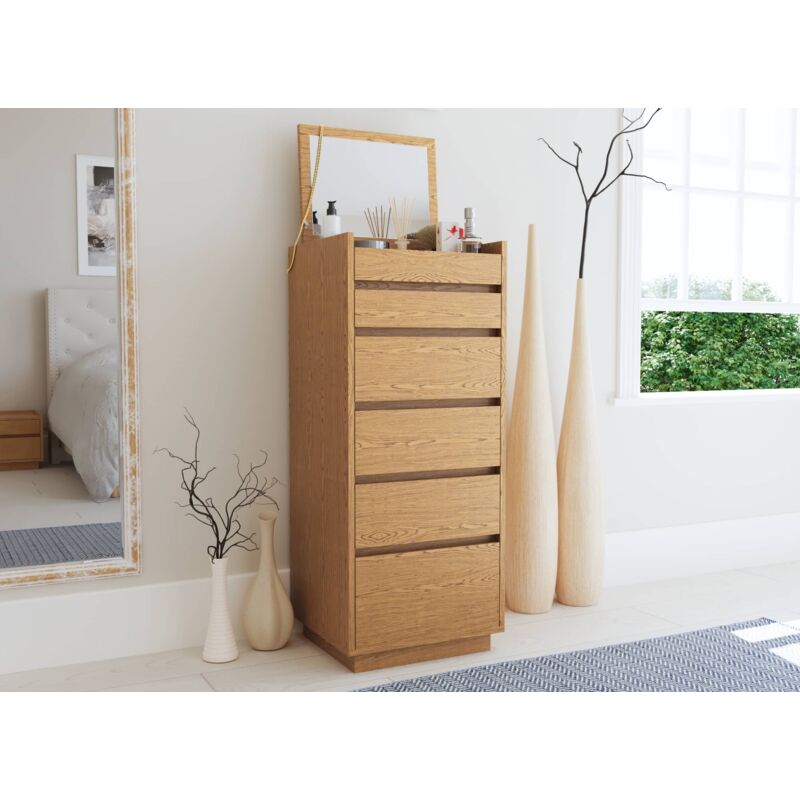 Deco In Paris - Commode 5 tiroirs avec coiffeuse en bois couleur chêne SACHA