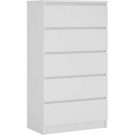 Commode 5 Tiroirs : Blanc Mat, 70 × 39 × 125 cm