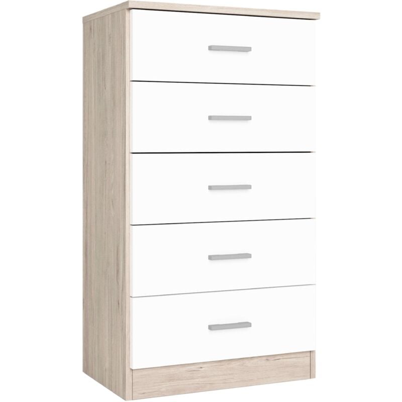 Sinfonier Couple 5 tiroirs commode sahara chambre à coucher blanc mat 50x90x33cm