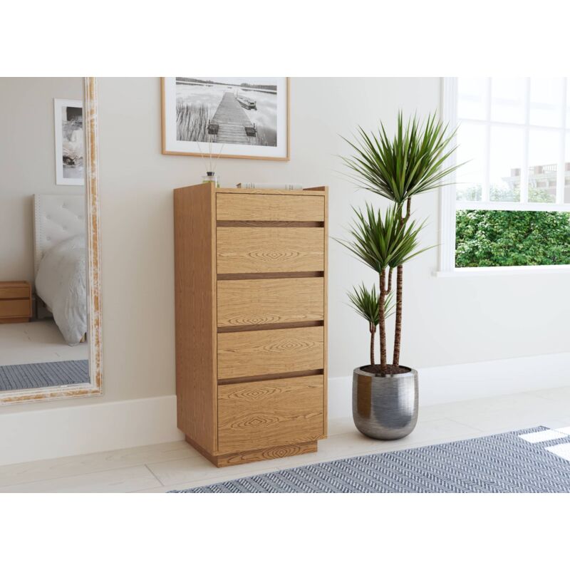 Commode 5 tiroirs en bois couleur chêne SACHA
