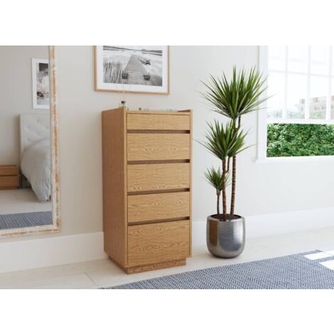 Commode 5 tiroirs en bois couleur chêne SACHA