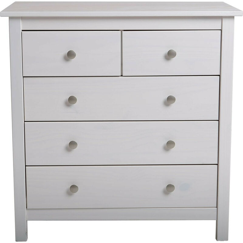 Commode 5 tiroirs en pin massif blanc 79 cm - Elton