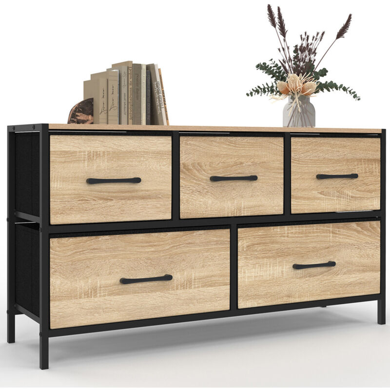 Commode 5 tiroirs en tissu UTAH H.55 cm meuble de rangement design industriel