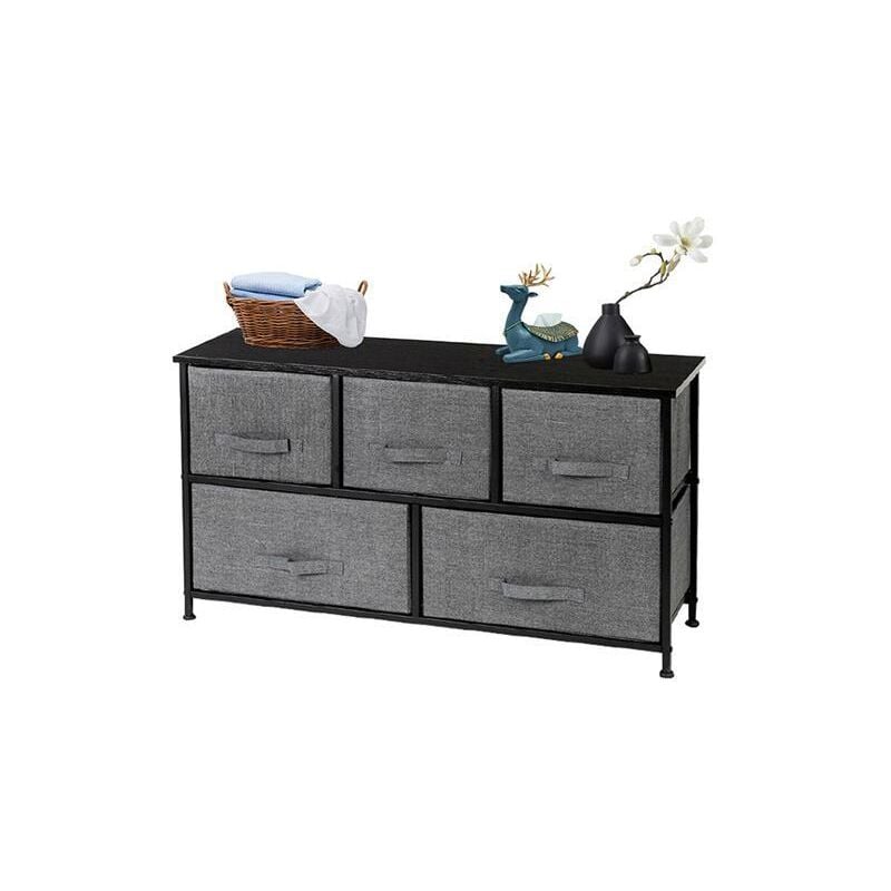 Commode 5 tiroirs en tissu,à 2 étages,la chambre d'étudiant,le salon,le couloir,gris