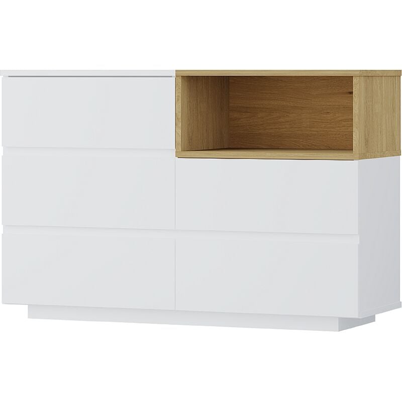 Vente-unique - Commode 5 tiroirs et 1 niche - Coloris : Blanc et naturel - vylara