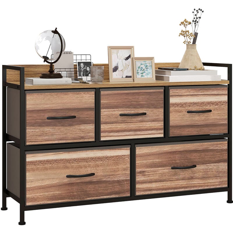 Commode 5 tiroirs mateo bois et noir