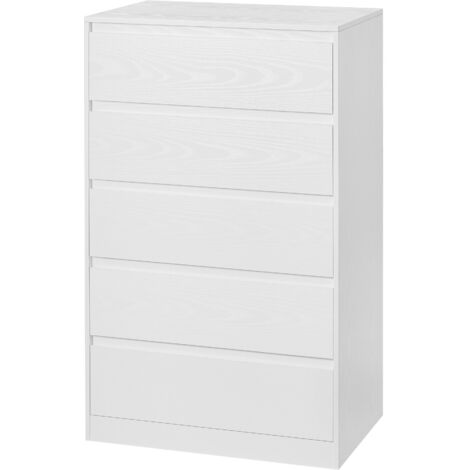 Commode 5 Tiroirs, Meuble de Rangement, 40 x 60 x 97,4 cm, Style Moderne, Blanc